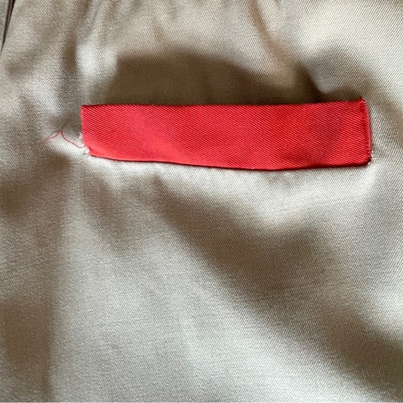 Vintage Tan Wool Shirt Dress with Orange Red Collar, Trim, Belted - Picture 12 of 16